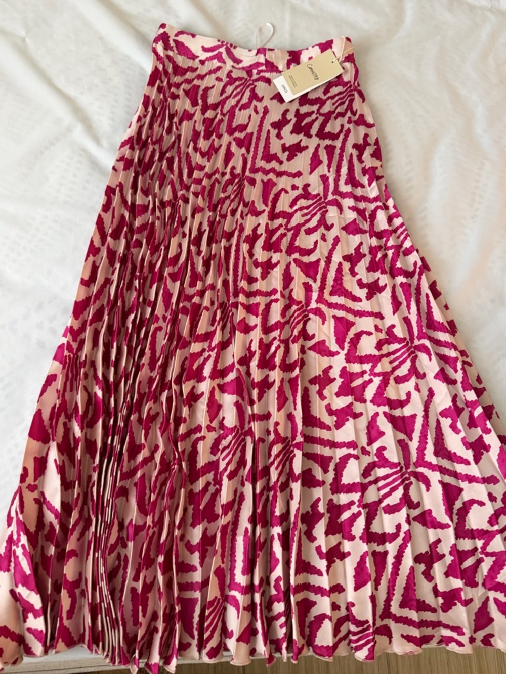 Mango Pink Patterned Pleated Maxi Skirt